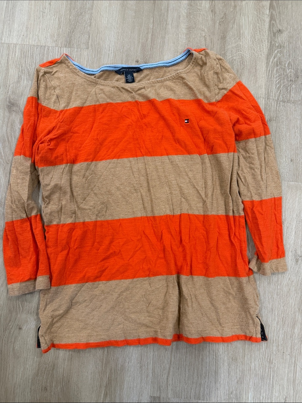 Tommy Hilfiger Kids Orange and Tan Striped Long Sleeve Tee